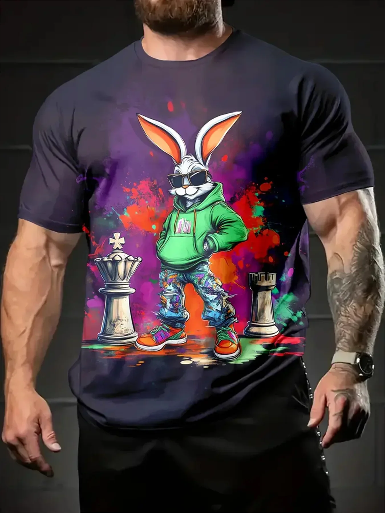 

Animal Creative Graffiti 3D Print Breathable Quick Dry Breathable Sport Men's Pln-size Round Neck T-shirt