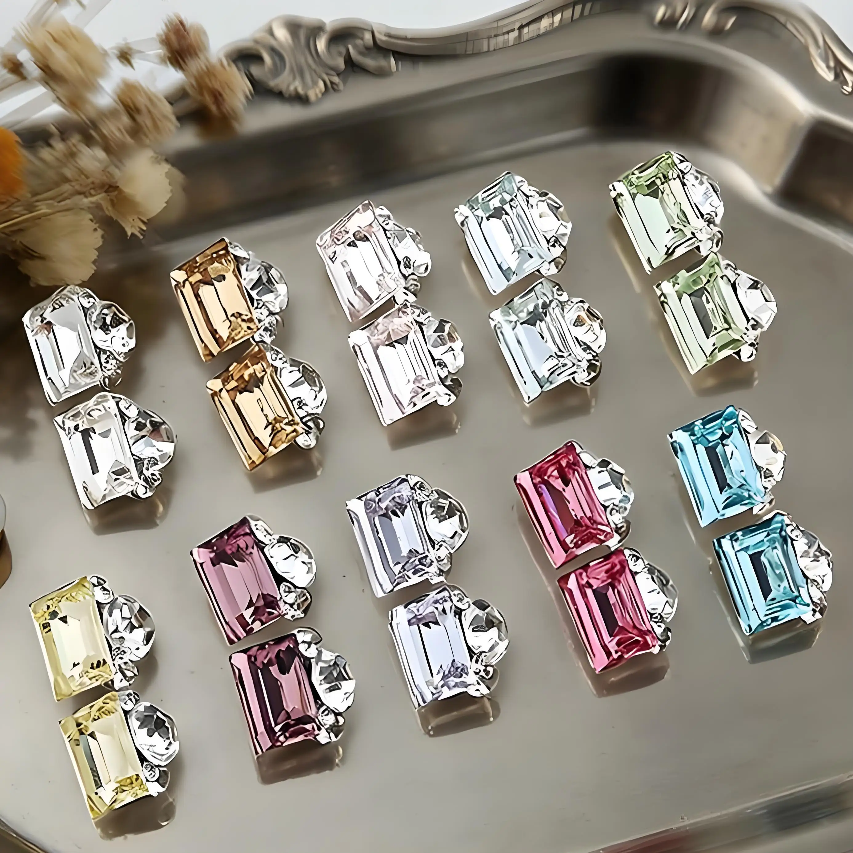 5PCS 3D Right Angles Rectangle Nail Art Crystal Rhinestone Pile Charms Accessories For Manicure Decor Nails Decoration Supplies