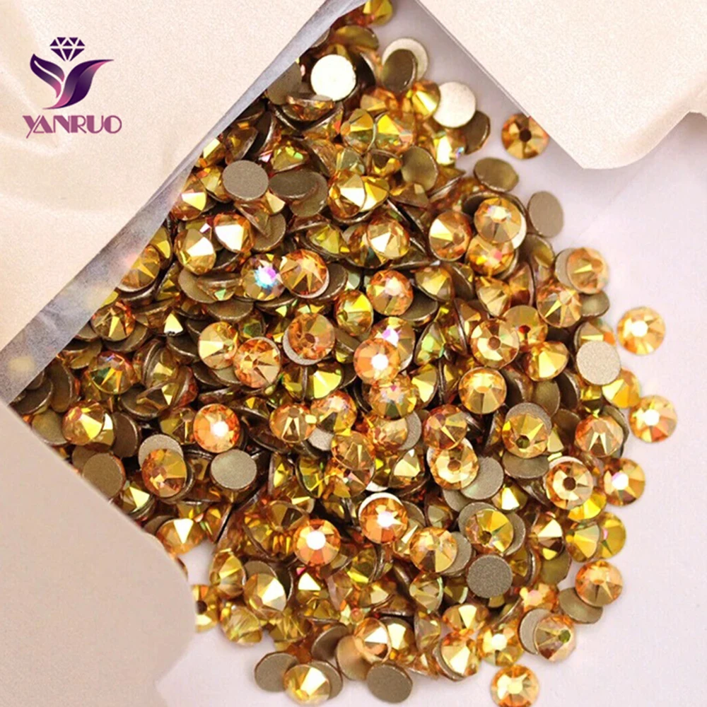 YANRUO 2088NOHF Metallic Sunshine Gold Glass Rhinestones Crystals Diamonds for Needlework Clothes DIY Crafts