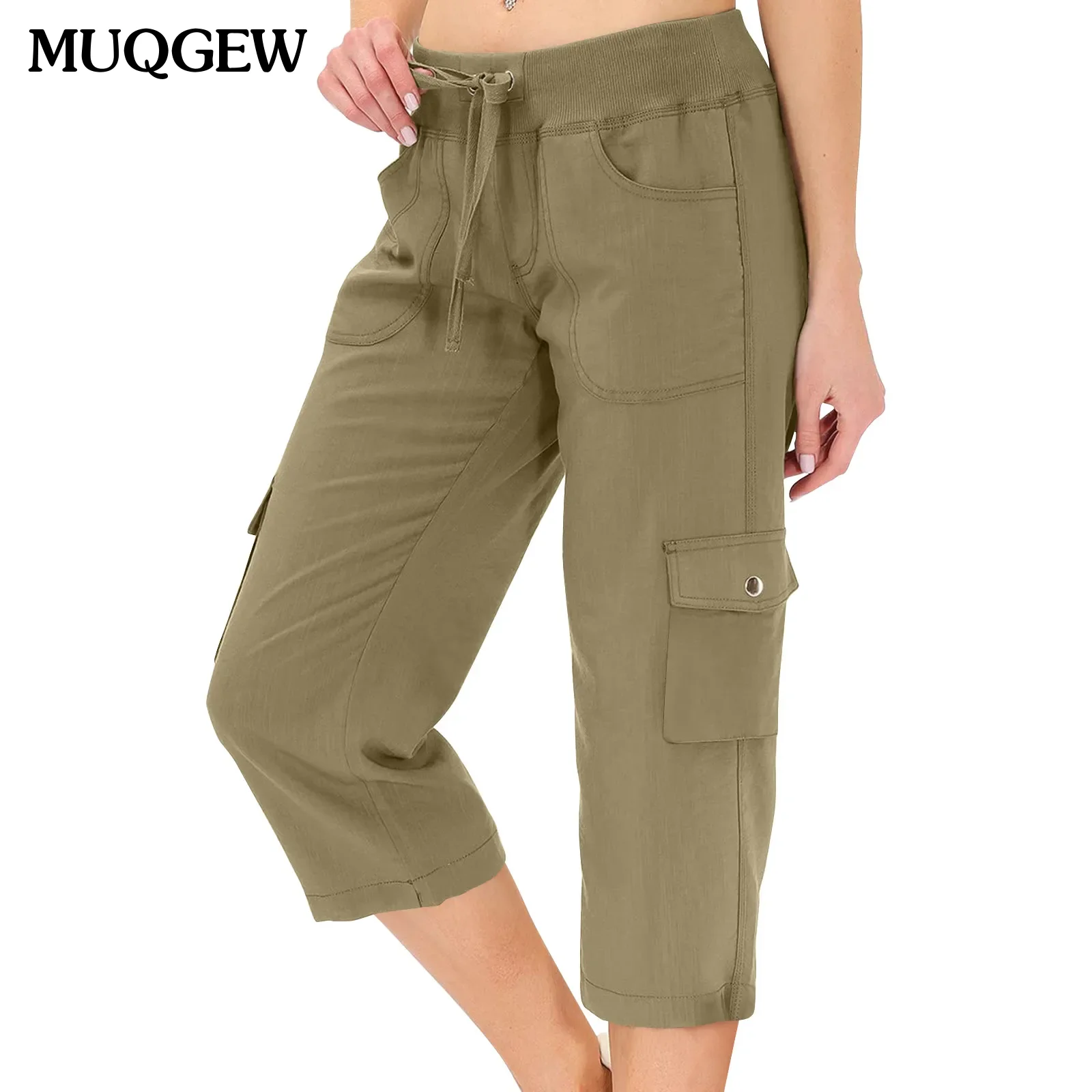 

Women's Relaxed-fit Cargo Capris Drawstring High Waist Pencil Cropped Pant Slim Fit Casual Trouser Long Pants With Pockets