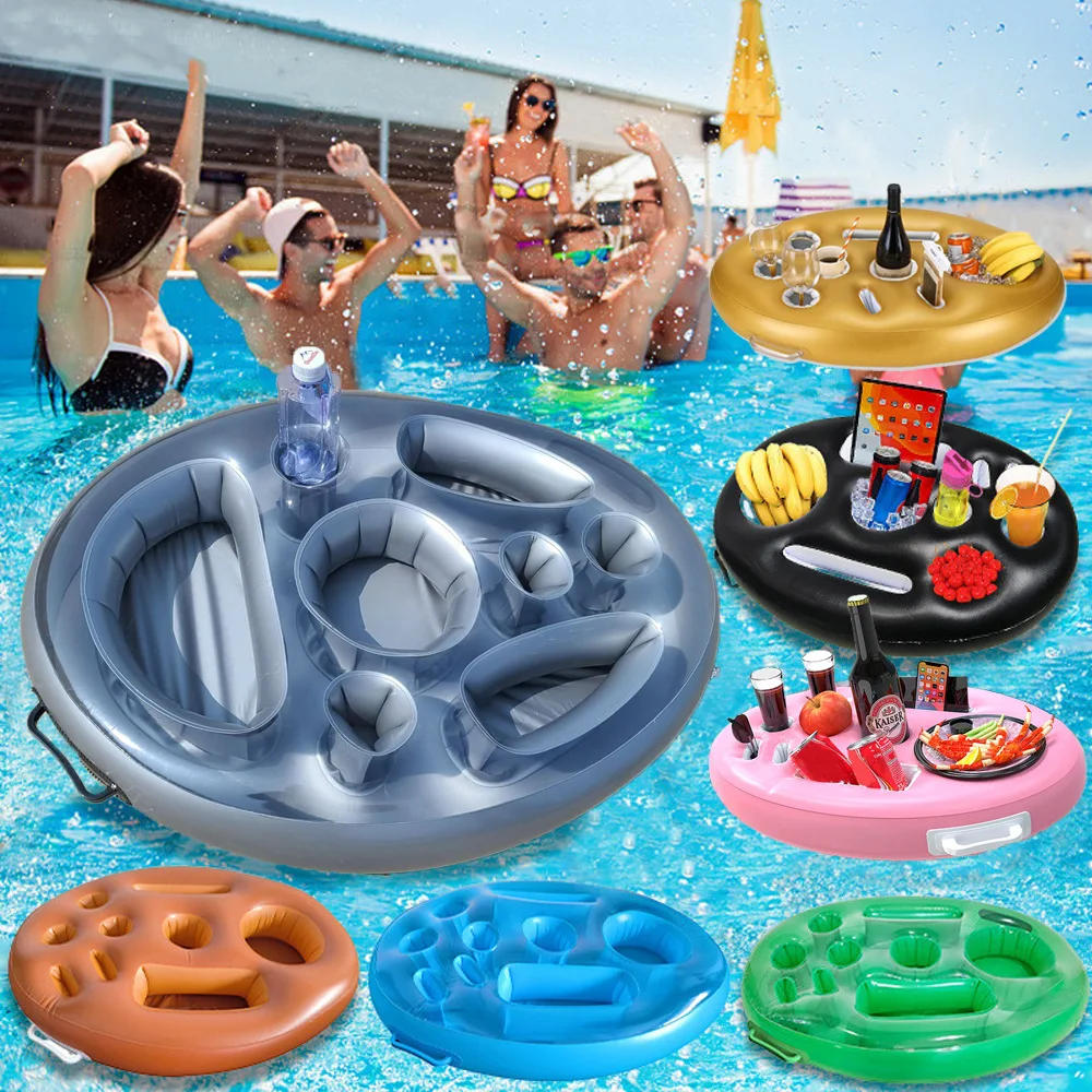 Soporte flotante inflable para bebidas, bandeja multiusos negra, piscina, bañera, playa, gran capacidad, accesorios para fiestas para adultos