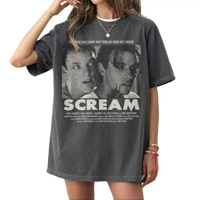 Camiseta Vintage con Gráfico de Scream Billy & Stu, Estilo Gráfico de Película, Camiseta Urbana para Hombre y Mujer, Camiseta de Algodón, Regalo de Verano, Tendencia Oversize
