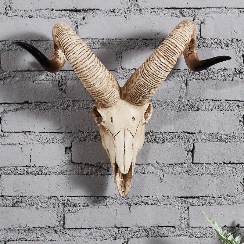 Deer Geit Bull Koe Schedel Hoofd Muur Opknoping Decor 3D Dier Sculptuur Beeldjes Ambachten Hoorns Voor Thuis Halloween Decoratie