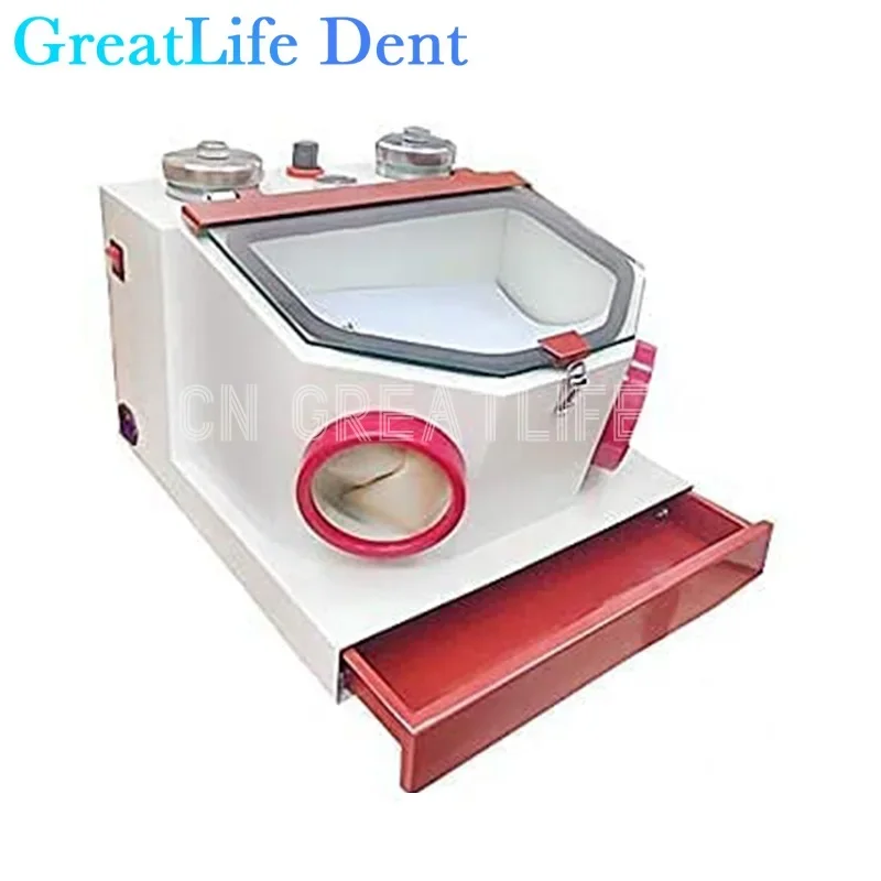 GreatLife Dent Dental Lab Equipment Twin Double Pen Sandblaster Sandblasting Dry Air Polisher Prophy Machine with Led and Drawer