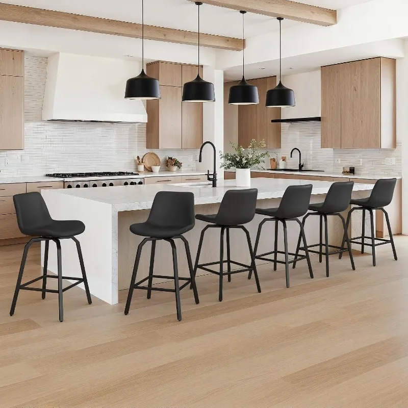LUE BONA 360° Swivel Bar Stools Counter Height Bar Stools Modern Faux Leather with Enlarged Seats, Metal Legs for Kitchen Island