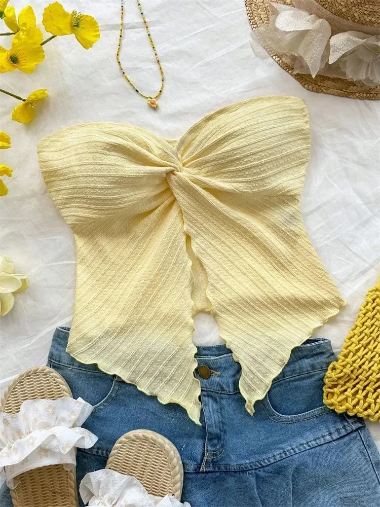 Twist Knot Crop Tube Top für Frauen Sommer Y2K Kleidung Sexy Off the Shoulder Slit Crop Top