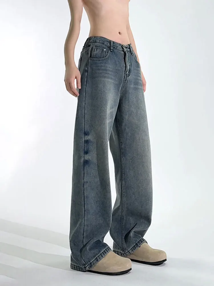 

Retro Blue Fce Lined Straight Leg Jeans Men's Winter American Vibe Flared Pants Extended Length Tall Men Wide Leg Pants