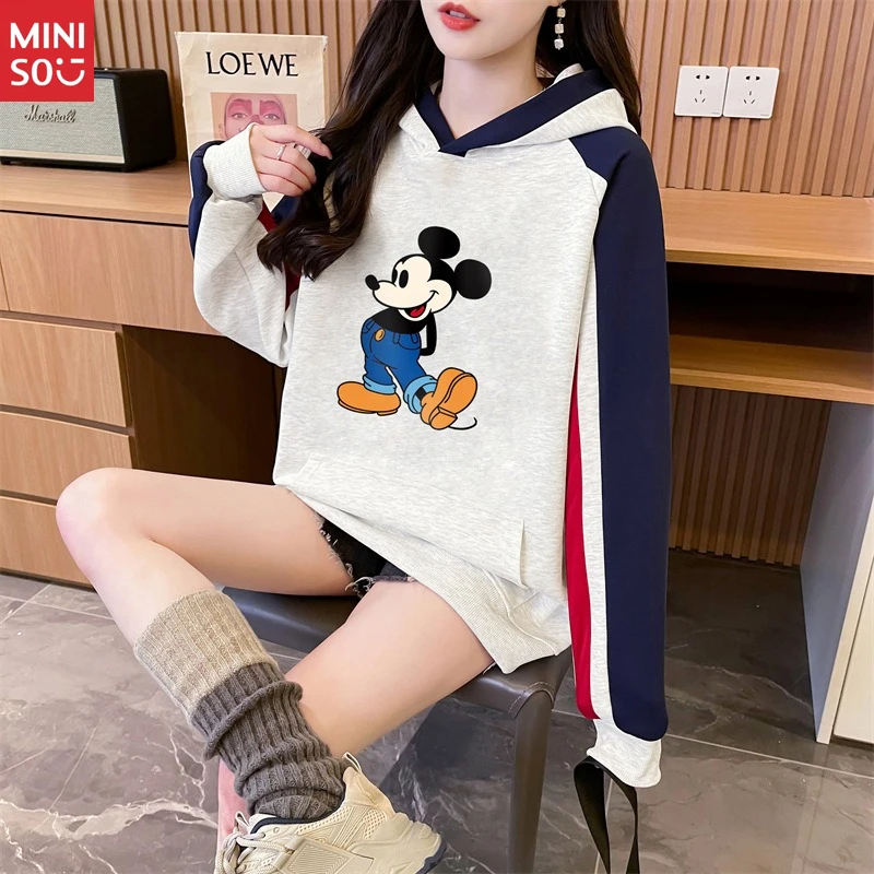 

Disney Women's 2025 Raglan Hoodie: Cotton Fleece Color-Block Pullover, Trendy European Style