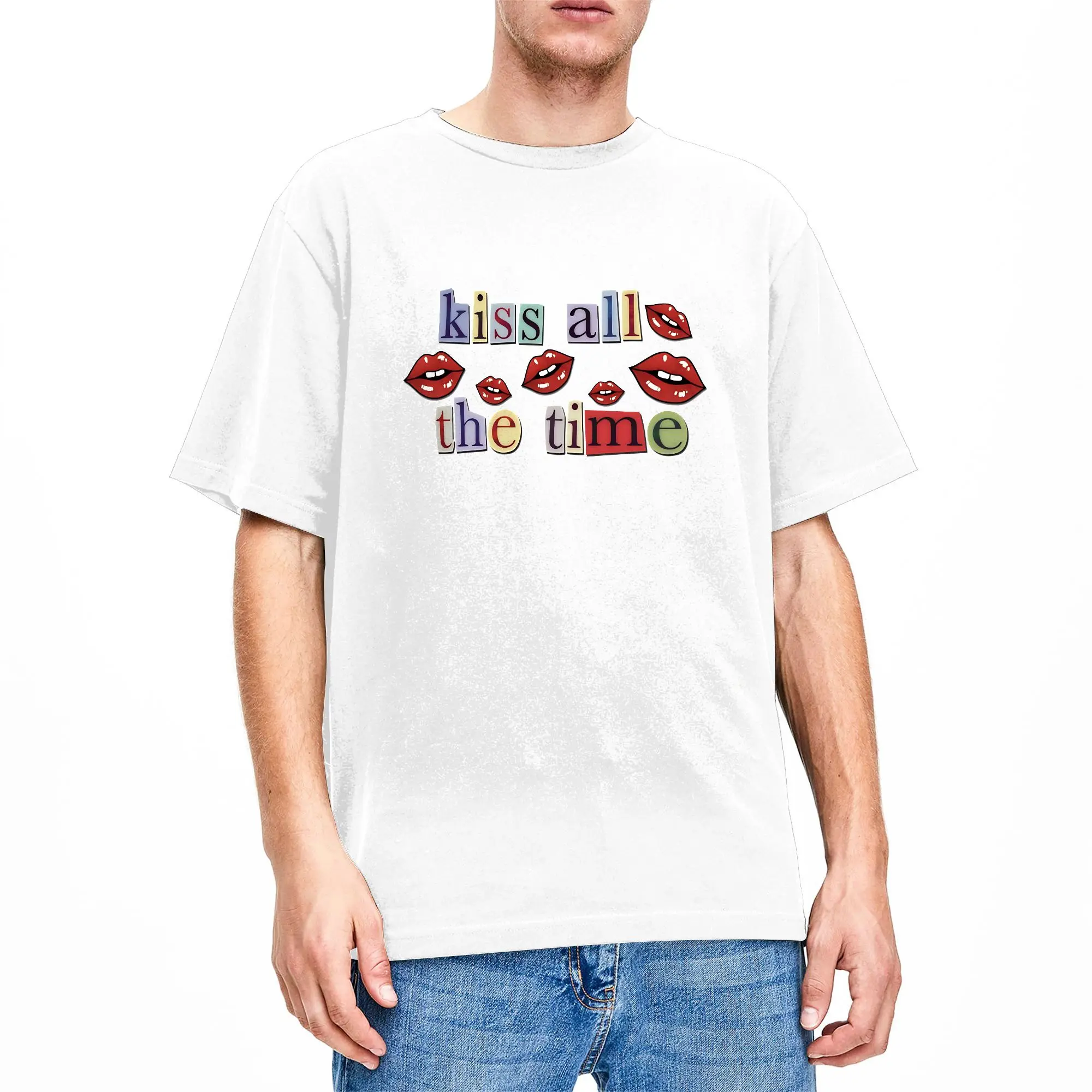 

Creative Harrys Styles Kiss All The Time T-Shirts for Men Round Collar 100% Cotton T Shirts Short Sleeve Tees Printing Clothes