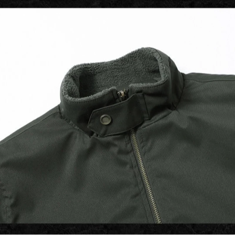 Men's Winter Fleece-Lined Bomber Jacket, Heavy Duty Cotton Military Style with Multiple Pockets, Ideal for Casual Daily Wear
