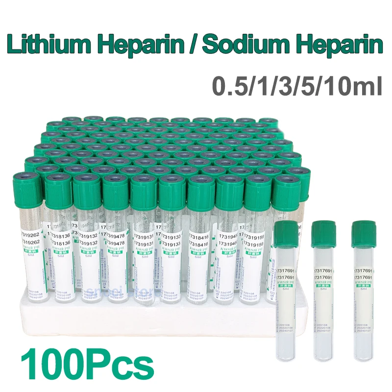 Disposable Sterile Vacuum Collection Tube With Heparin Sodium/Lithium Heparin  Additives Green Lid Vac Tube  Lab Supplies 100Pcs