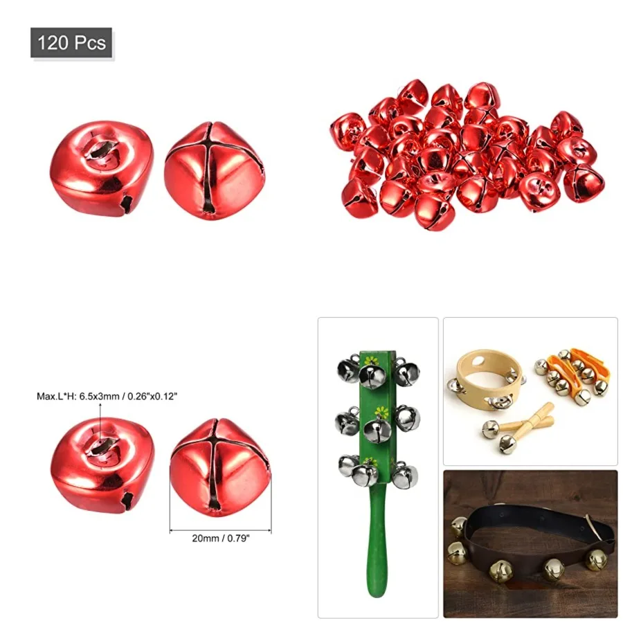 

Jingle Bells 3/4" 20mm 120pcs Small Bells for Crafts DIY Christmas Holiday Decoration Musical Party Home Festival Wedding Red