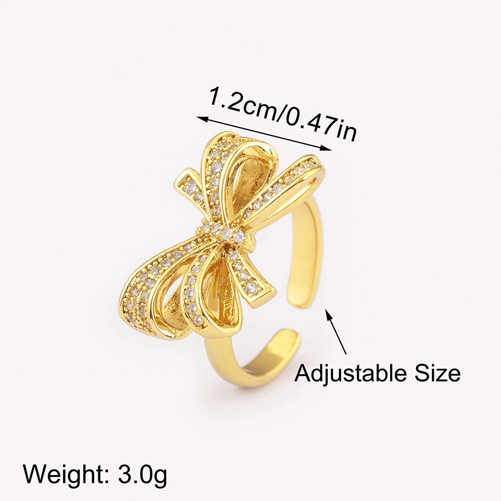 AIBEF Cute Elegant 5 Style Bow Shape Adjustable Opening Rings Women Copper Zircon Jewelry Temperament Sweet Accessory Girl Gift