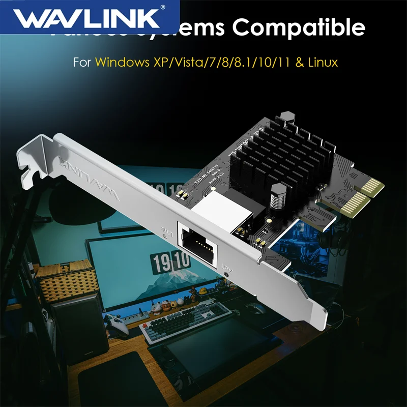 WAVLINK 1G/2G/5G Base-T PCIe Network Card PCI Express Ethernet Adapter with RTL8111H/RTL8125B/RTL8126 for Windows 11 Linux