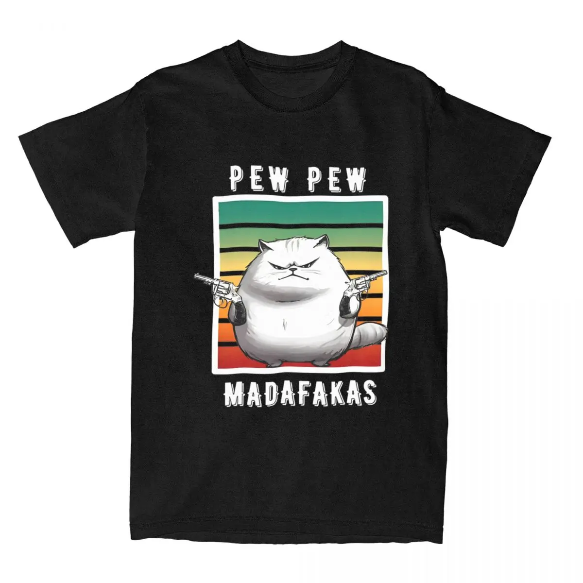 Men's T Shirts Pew Pew Madafakas Cat Vintage Cat With Guns 100% Cotton Clothes Cool Short Sleeve O Neck Tee Shirt 4XL 5XL 6XL