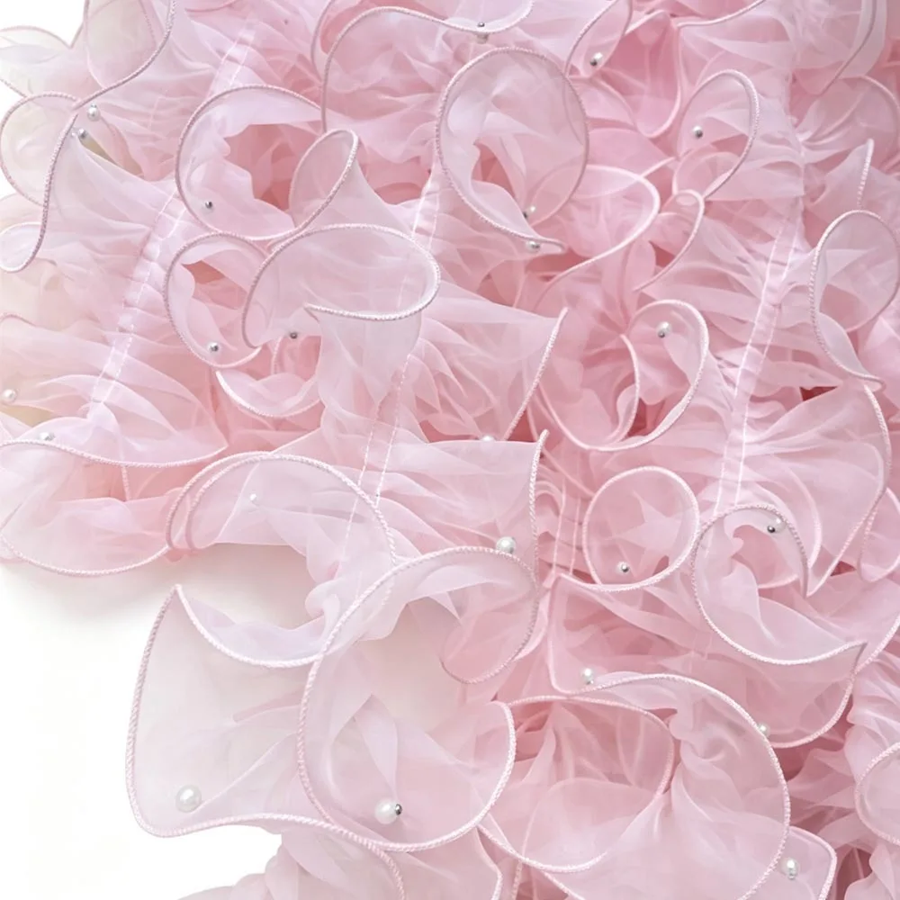 11cm Wide Organza Beaded Ribbon Wave Ruffle Edge Flower Lace Pleated Lace Trim Pearl Fabric Edge 1 Yard Encrypted Pleated Bead
