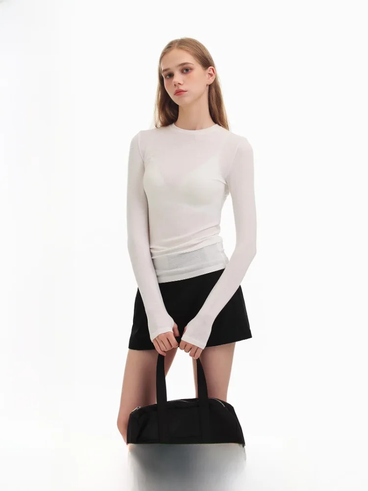 

DSU Spring Summer New Long Sve T-irt Slim Fit round Ne Base irt Lyocell Wool Blend Casual Sle Women's Top