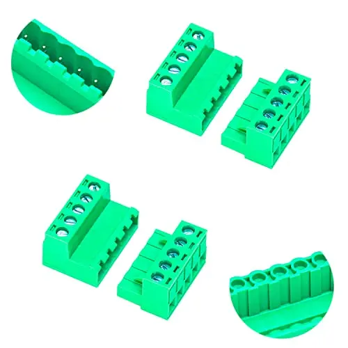 

5.08mm Male & Female 5 Pin Phoenix Connector No Soldering Green PCB Screw Terminal Block Connector (2Sets 5.08MF-5Pin)