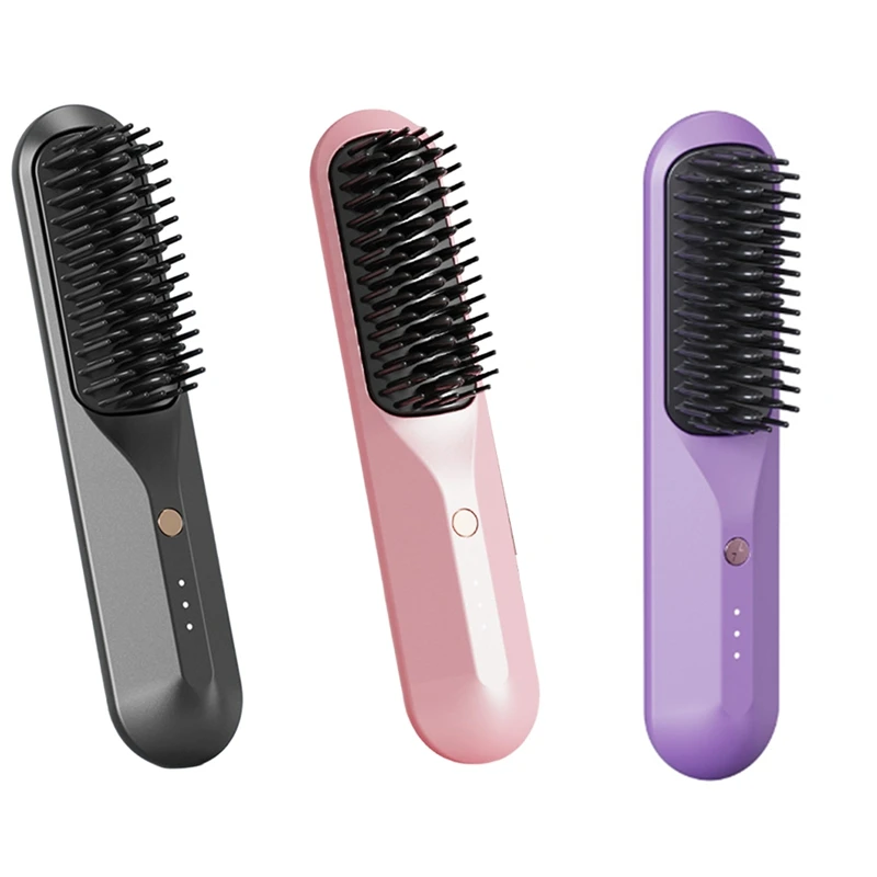 

AD24-Rechargeable Hot Comb Cordless Hair Brush Straightener Heat Pressing Combs Electric Comb Anti Burn Fast Heating