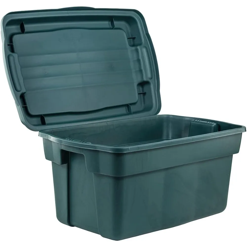 High-Top Storage Totes 28 Gal Pack of 3 Durable, Reusable, Large Plastic Storage Bins with Resting Hinged Lid