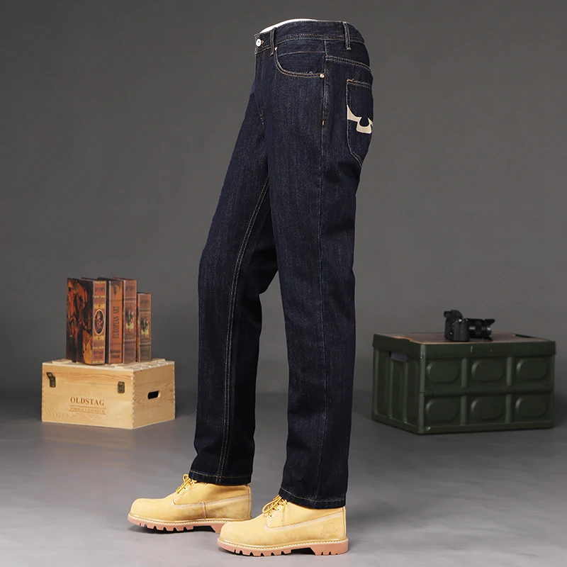 Newly Designer Fashion Men Jeans High Quality Original Black Blue Vintage Jeans Men Redline Selvedeg Casual Denim Pants Hombre