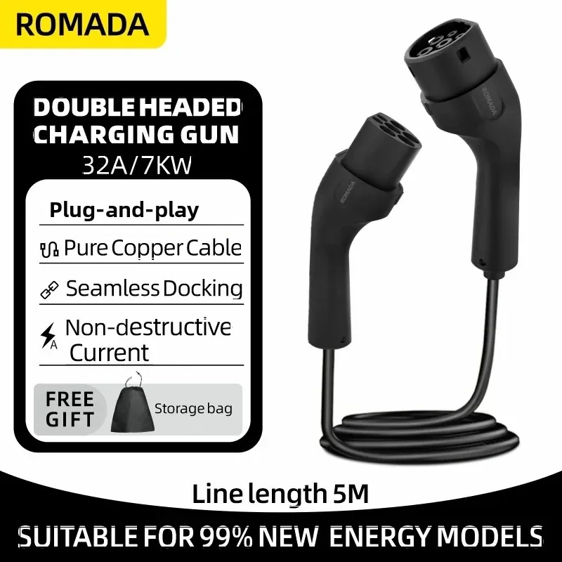 ROMADA Trinkwasser Typ 2 bis Typ 2 EV-Kabel EVSE 32 A einphasig 7 kW IEC 62196 5 m für EV-Ladestation-Verlängerungskabel