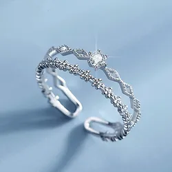 VENTFILLE 925 Sterling Silver Flower Lace Ring Korean Fashion Opening Inlaid CZ Adjustable Rings Valentine's Day Gift