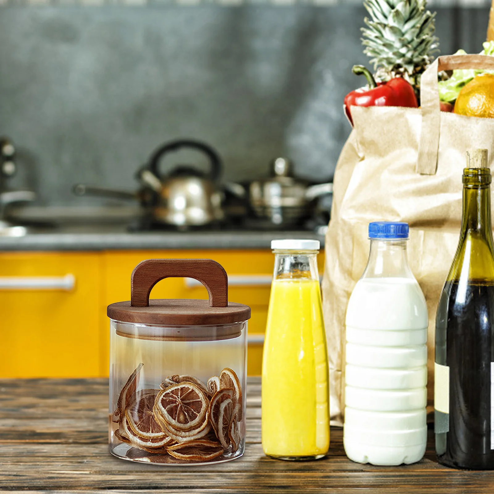 

Solid Wood Handle Glass Storage Jar 700ML Airtight Kitchen Containers Sugar Coffee Tea Canisters Large Capacity