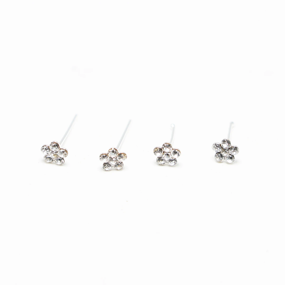 925 Sterling Silver Nose Stud Clear Crystal Flower Nose Pin Bone Fashion Body Piercing Nostril Jewelry For women 20Pcs/Pack