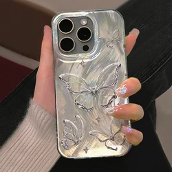 Luxury Butterfly Laser Glitter Phone Case For iPhone 16 Pro Max 15 14 Plus 13 12 11 Fashion Shockproof Lens protection Cover