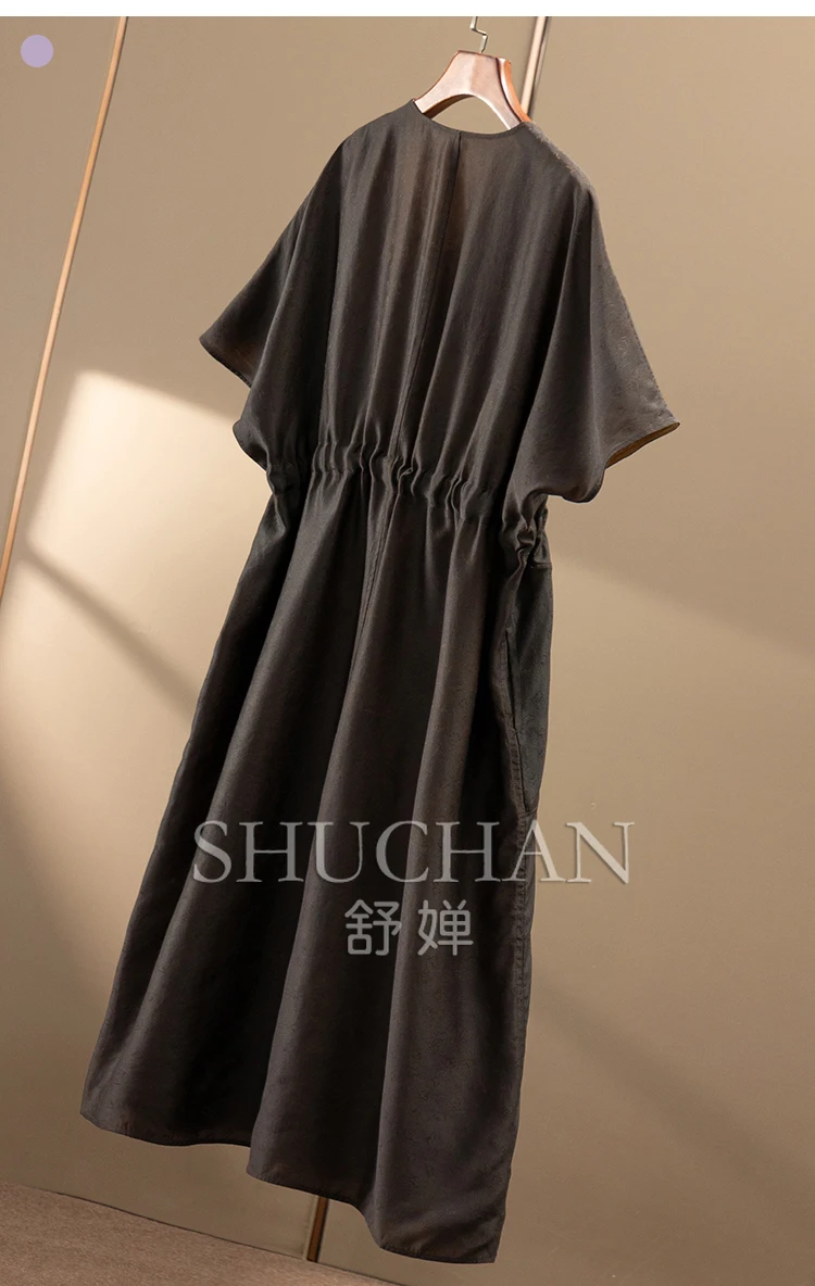 Luxe dubbelzijdige slijtage, zware zijde geurig wolkengaren kleine vlinderjacquard jurk met V-hals dames 2Y24