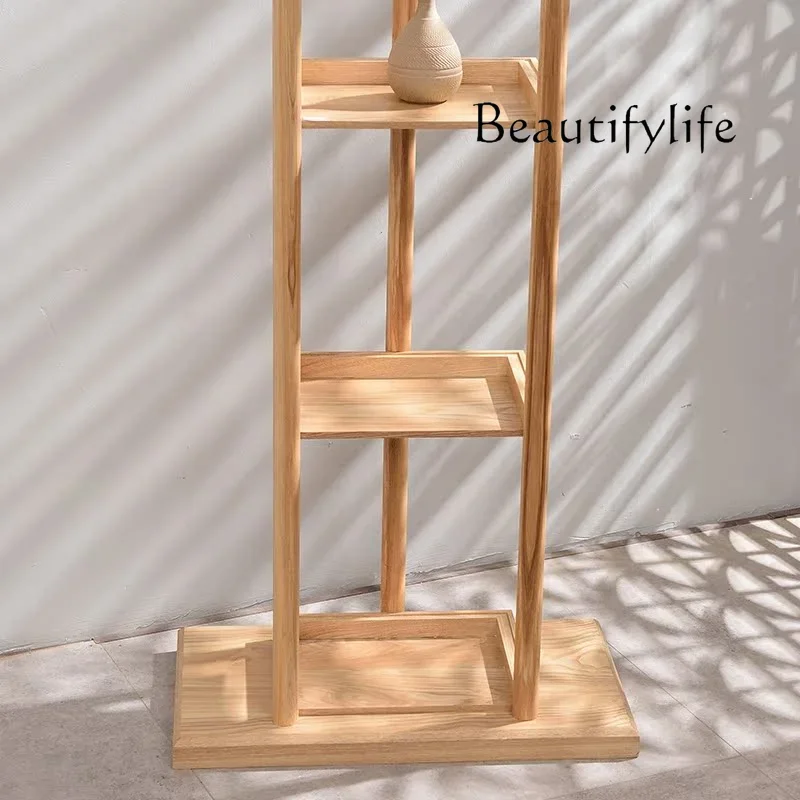 N New Chinese Style Solid Wood Simplicity Multi-Functional Coat Rack Clothes Rack Household Storage Rack Decoration Shelf