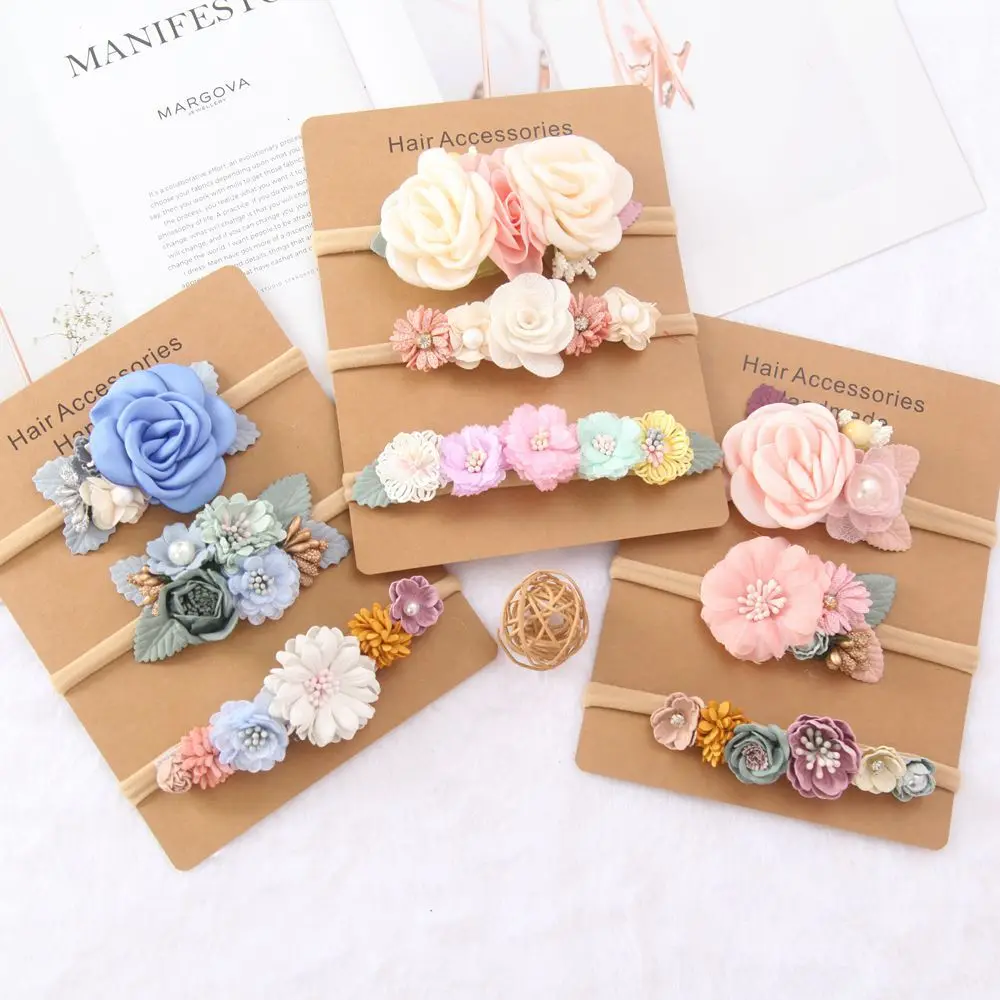 Baby Girl Headband Cute Baby Elastic Hair Band Newborn Head Flower Toddler Headband Headwear Kids Accessories 3pcs/set