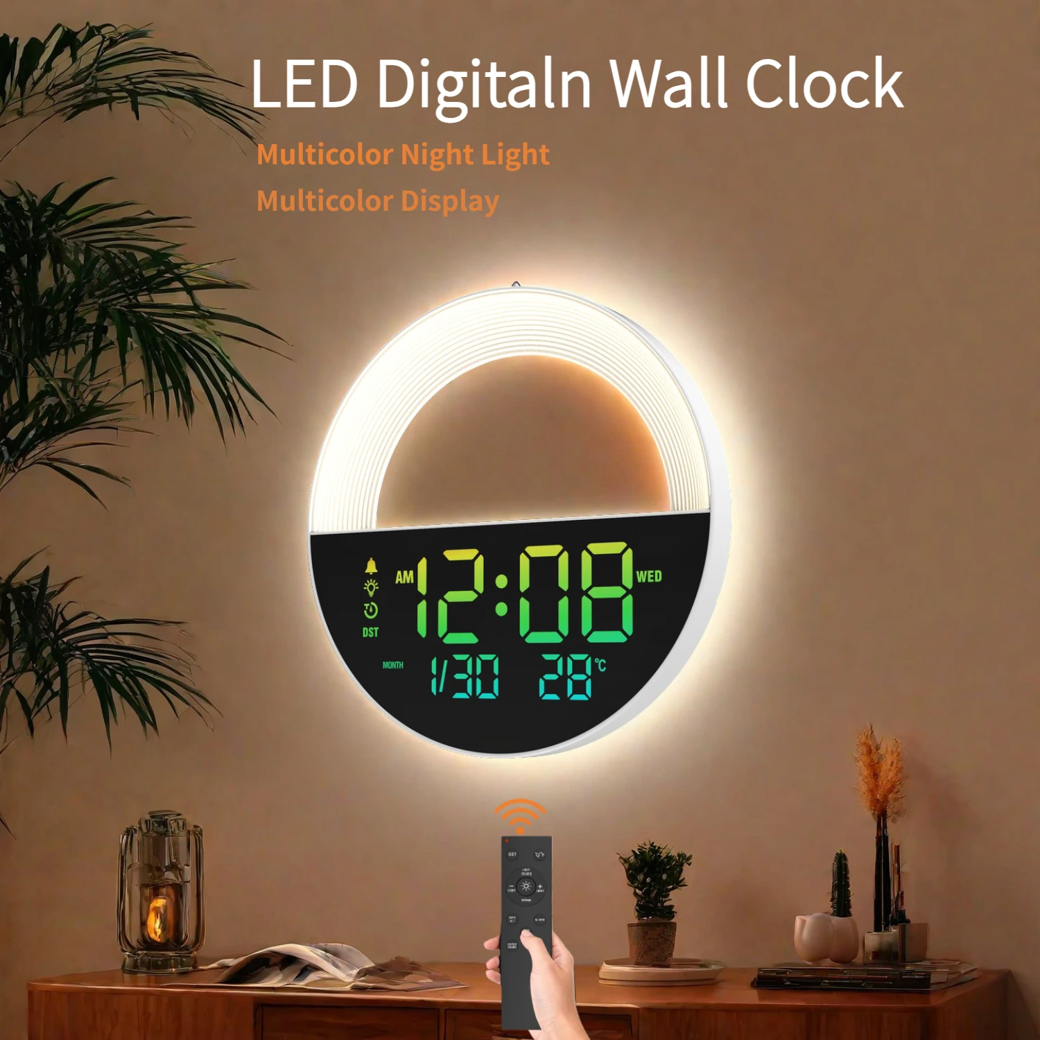 

Цифровые светодиодные настенные часы с питанием от USB и дистанционным управлением, автоматический диммер температуры, 2 будильника, 12/24 часа, светодиодные часы для офиса, домашнего декора