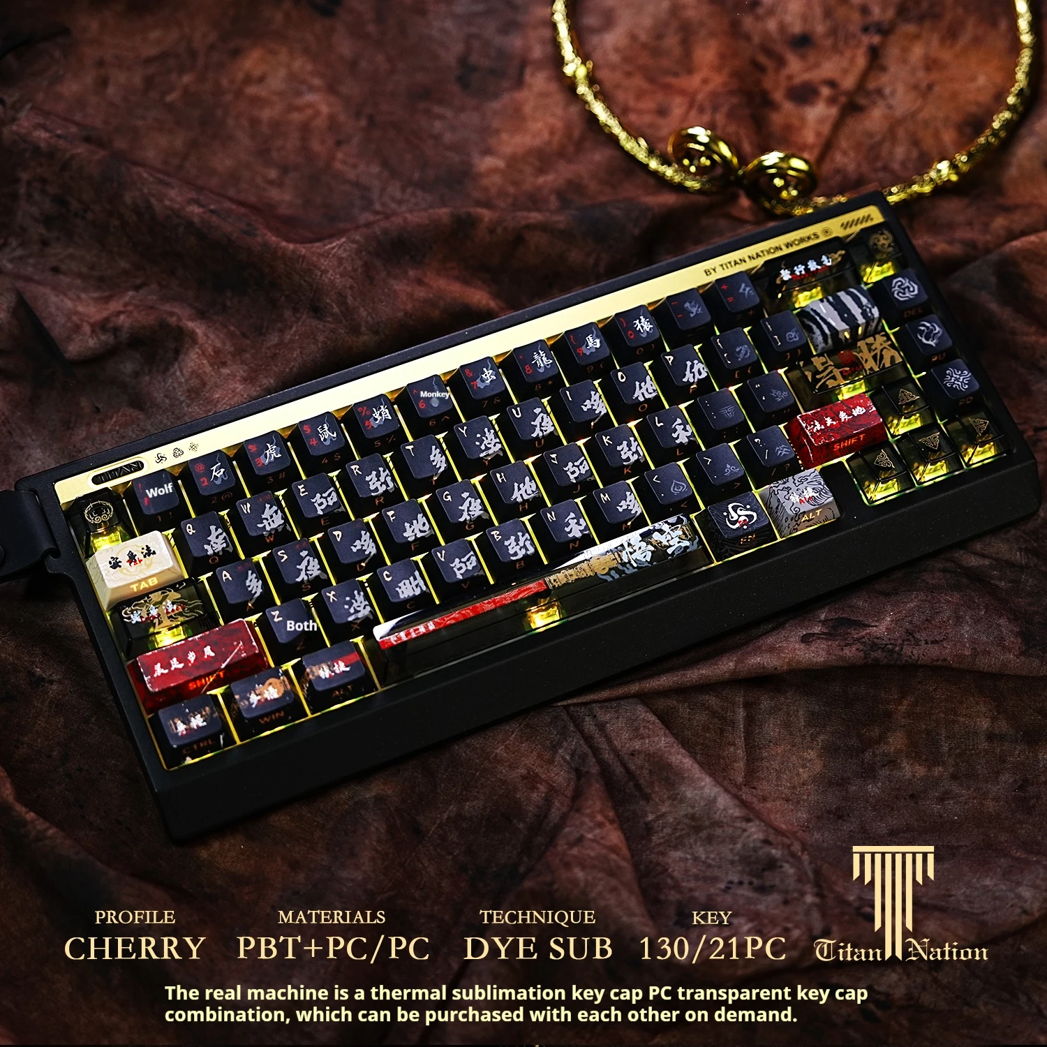 Game theme Wukong keycap 130 keys Cherry Profile PBT+PC Dye-sublimation process For Mad 60he Mad 68he Ace 68 Gaming Keyboard