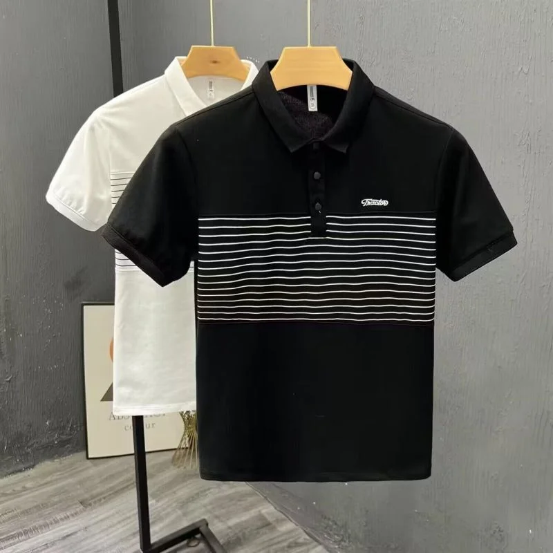 Montage Stripe Ventilate Fashion Embroidery Black White Simplicity Versatile Low-key Polo Men's Short Sleeved Shirt Summer 2024