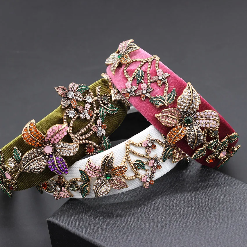 Trumpet Personality Luxury Rhinestone Headband Baroque Fashion Rhinestones Big Flower Headband Palace Show Ball Headband 849