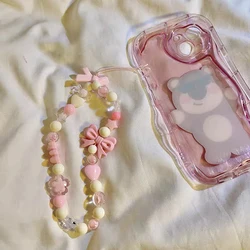 Pink Bowknot Bear Star Flower Cellphone Lanyard Phone Chains For Women Girls Sweet Pearl phone Charm Strap Anti-lost Accessories