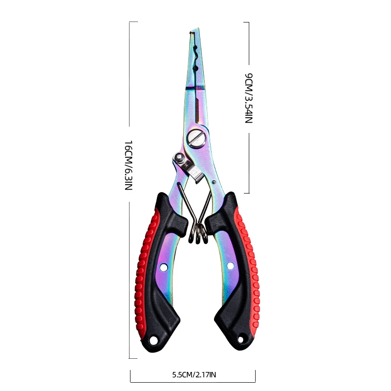 كماشة صيد متعددة الوظائف مع قاطعة حلقية مقسمة من سبائك التيتانيوم الملونة ومقبض ضغط من الرصاص غير قابل للانزلاق، أداة صيد #3