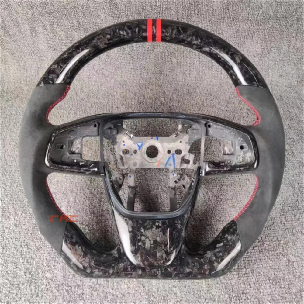 

Customized black Carbon Fiber red Stitch Strip steering wheel For Honda Civic 10th 2016 2017 2018 2019 2020 2021
