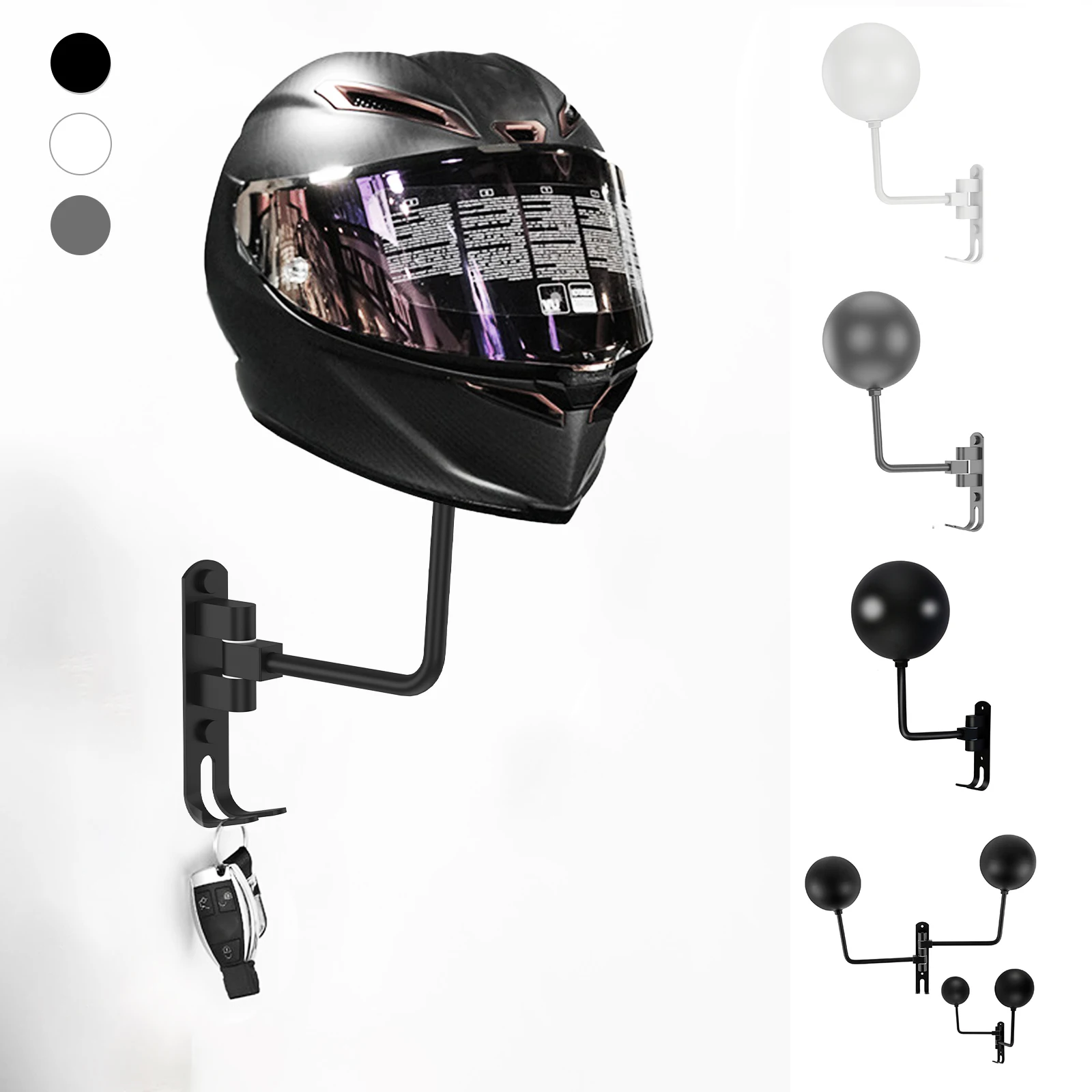 Wall Mount Helmet Holder Motorcycle Electric vehicle Bike Helmets Storage Rack Coats Caps Hook 180° Rotation Hanger Steel