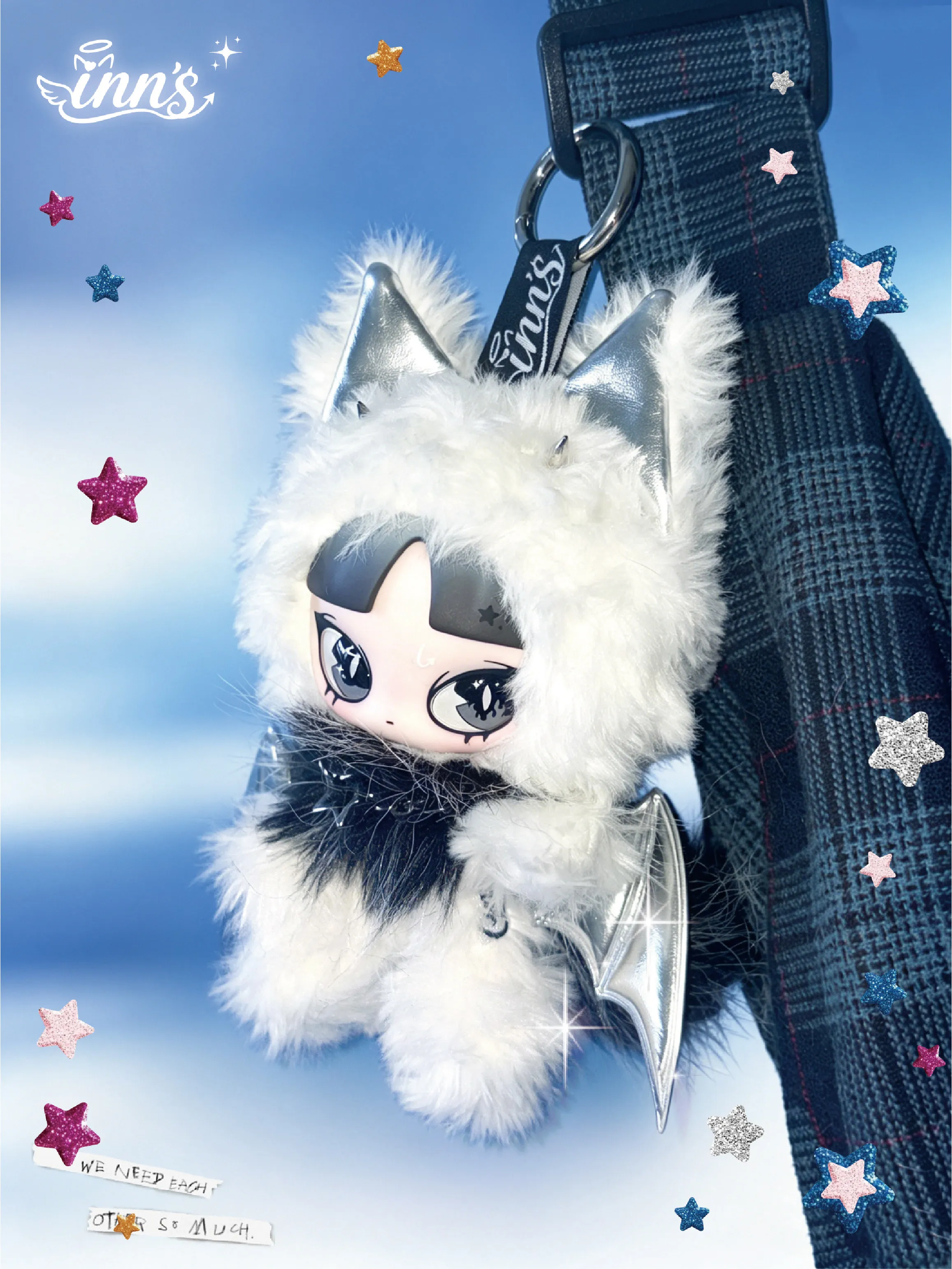 Original Inn'S Is An Angel A Cat Plush Doll Silver Wing Cat Ear Vinyl Face Doll Collectible Toy Pendant Ornament Home Decoration view 5
