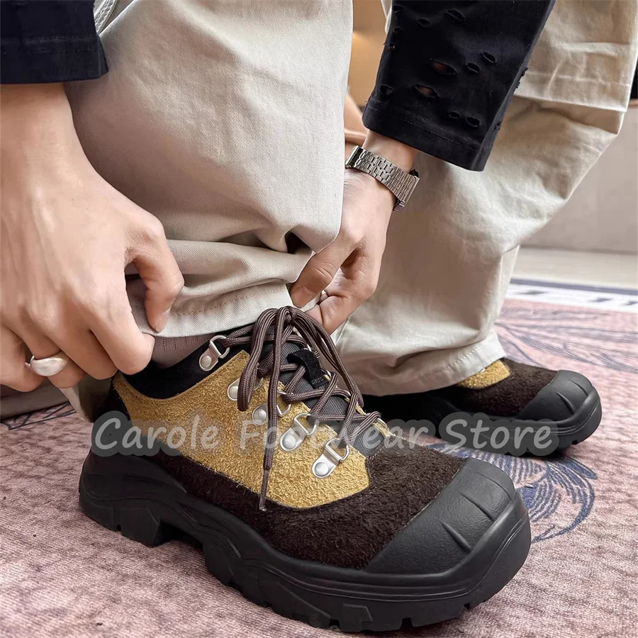 

Fashion Mixed Color Splicing Chunky Bottom Heightening Shoes Male Outside Lace-Up Casual Sport Shoes Men's Sneakers Trendy Shoes