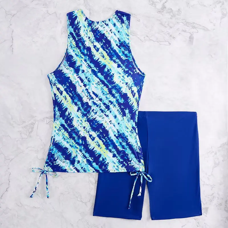 2025 Printed Tankini Set Two Pieces Swimsuit Women Drawstring Swimwear Female & Long knee Shorts Bathing Swimming Swim Suit image 4
