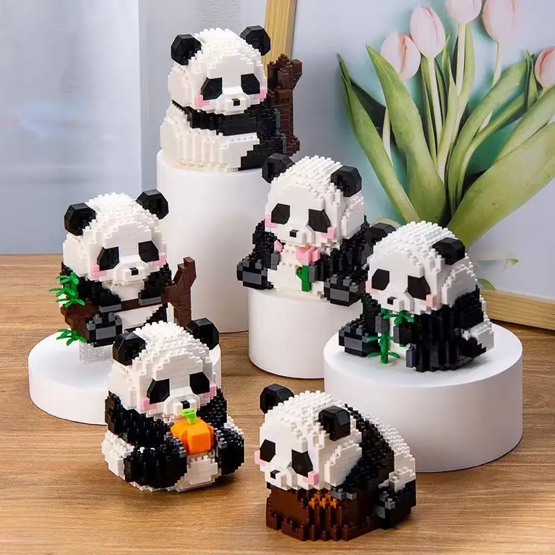 Mini Cute Creative Panda Micro Building Blocks 3D Diamond Model Animals Bricks DIY City Construction Toys for Children Kids Gift