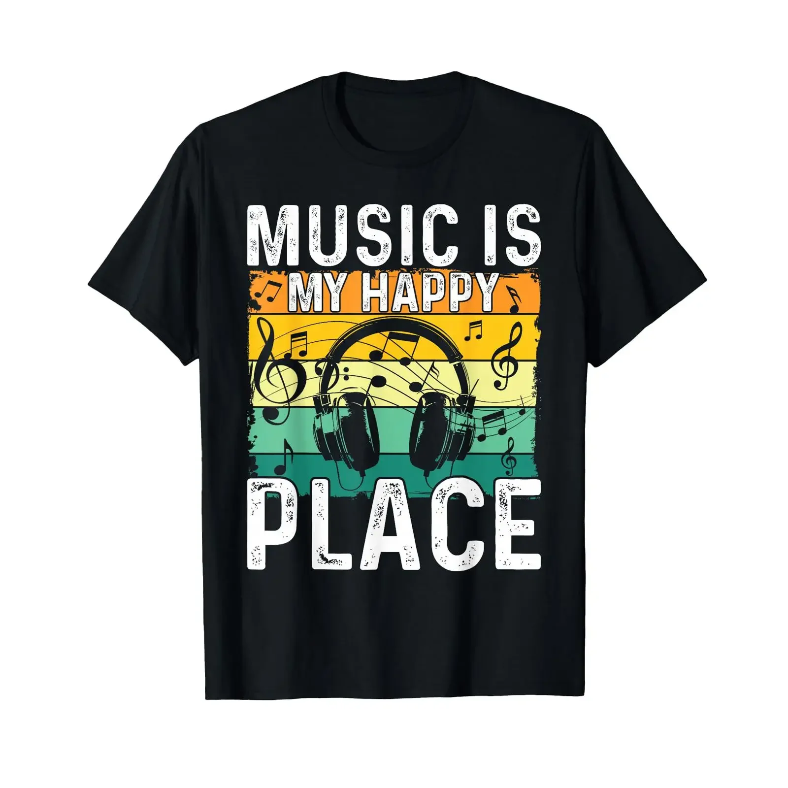 Music Is My Happy Place Musician Outfit EDM Lovers DJ T Shirt vintage Washed designer clothes homme Slightly Versatile
