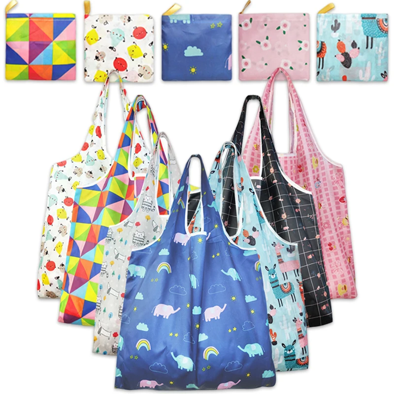 Foldable Eco-Friendly Shopping Bag Tote Folding Pouch Handbags Convenient Large-capacity for Travel Fashion Printing Grocery Bag