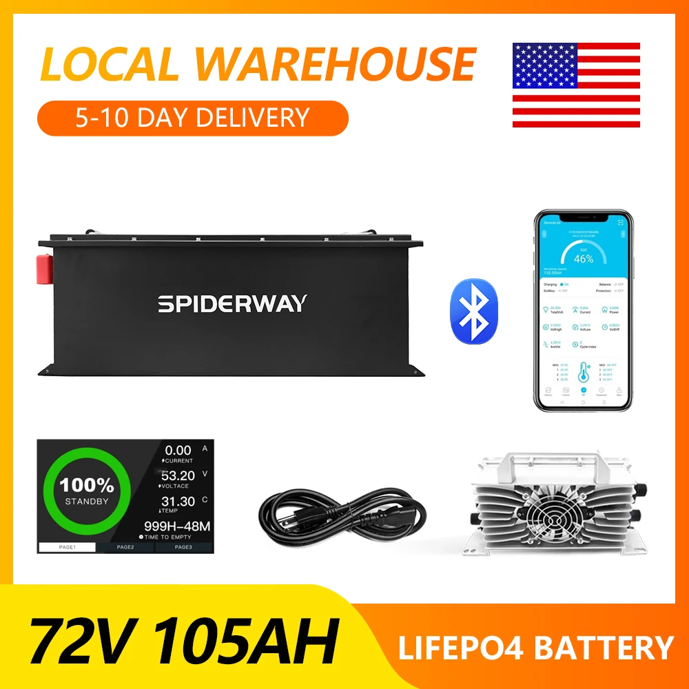 72V 105Ah LiFePO4 Lithium Battery with 200A BMS 7.728 kWh 6000+ Deep Cycle, Compatible with Yamaha Drive G29 Golf Cart
