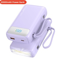 20000mAh Mini Power Bank 22.5W Fast Charging Mobile Phone Charger for iPhone Xiaomi Samsung Powerbank with Cable Spare Battery