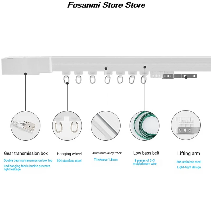 Modern Tech Style Smart Curtain Track Remote Control Electric Motorized Rail 100KG Load Ultra Quiet 22dB Zigbee WiFi Compatible